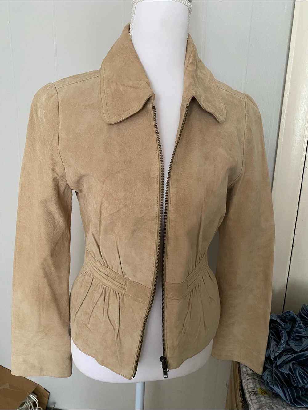 Arden B Beige Suede Zip-Front Jacket